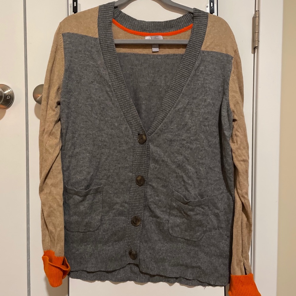 Grey, Tan, & Orange Cardigan